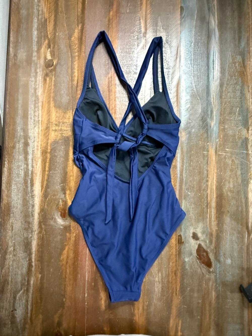 CUPSHE Navy Blue One Piece Swimsuit Size XS w/Tummy Control Crisscross Back NWT - Picture 4 of 5